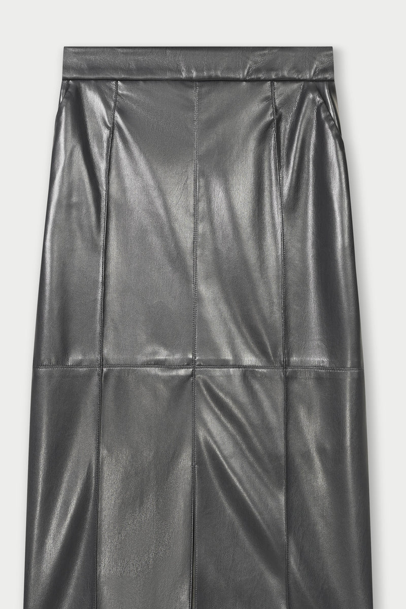 Natan Derien Black Straight Faux Leather Midi Skirt Timeless Martha's Vineyard 