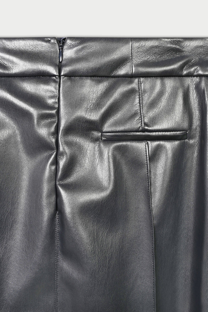 Natan Derien Black Straight Faux Leather Midi Skirt Timeless Martha's Vineyard 