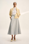 Natan Dame Grey Belted Soft Leather Midi Skirt Timeless Martha's Vineyard 
