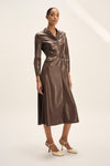 Natan Dolma Brown Faux Leather Midi Dress Timeless Martha's Vineyard 