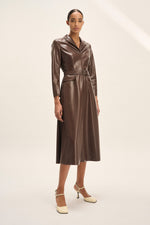 Natan Dolma Brown Faux Leather Midi Dress Timeless Martha's Vineyard 