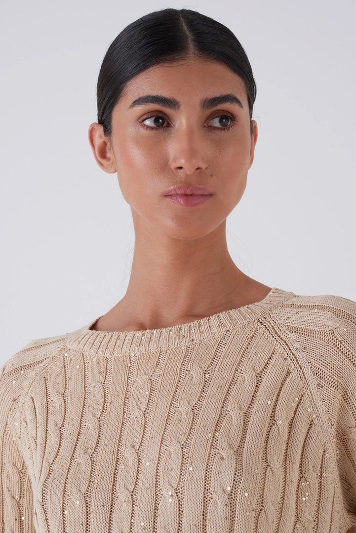 Amina Rubinacci San Marino Sequins Cable Knit Sweater - White Timeless Martha's Vineyard 