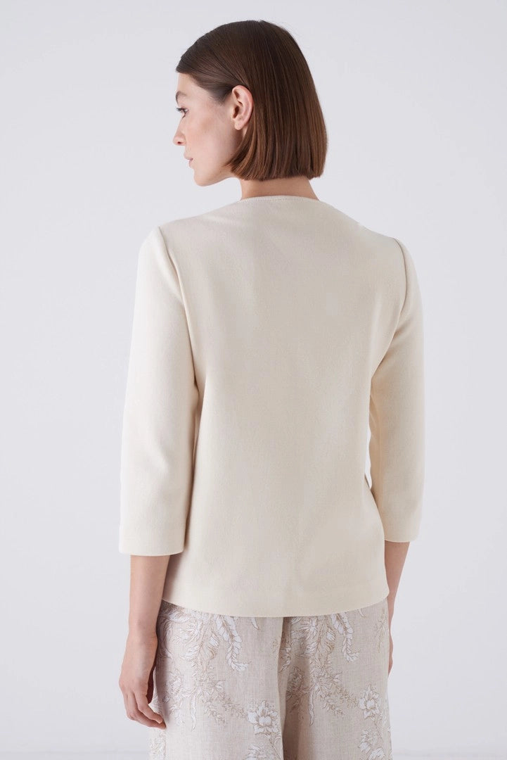 Amina Rubinacci Cream Sileki Cropped Button Down Jacket Timeless Martha's Vineyard 