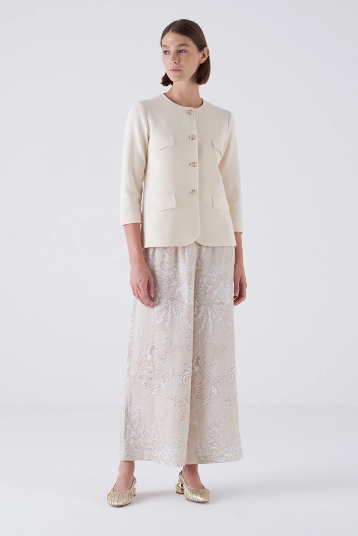 Amina Rubinacci Cream Sileki Cropped Button Down Jacket Timeless Martha's Vineyard 