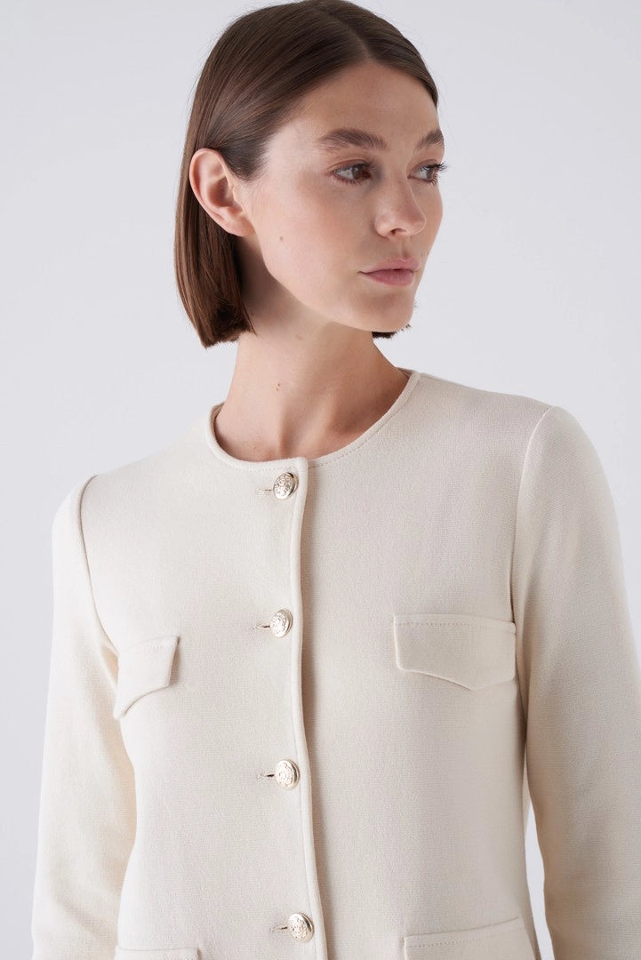 Amina Rubinacci Cream Sileki Cropped Button Down Jacket Timeless Martha's Vineyard 