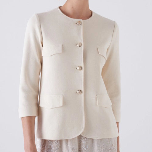 Amina Rubinacci Cream Sileki Cropped Button Down Jacket Timeless Martha's Vineyard 