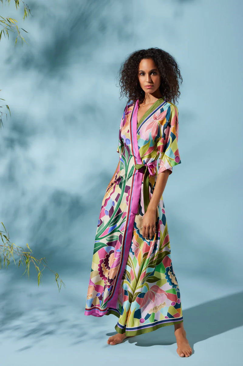 Aloe Waves Print Kaftan Wrap Dress Timeless Martha's Vineyard 