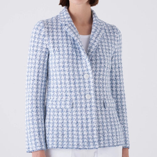 Amina Rubinacci Multi Blue Houndstooth Speranza Knit Blazer Timeless Martha's Vineyard 