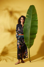 Aloe Hummingbird Print Silk Dress - Black
