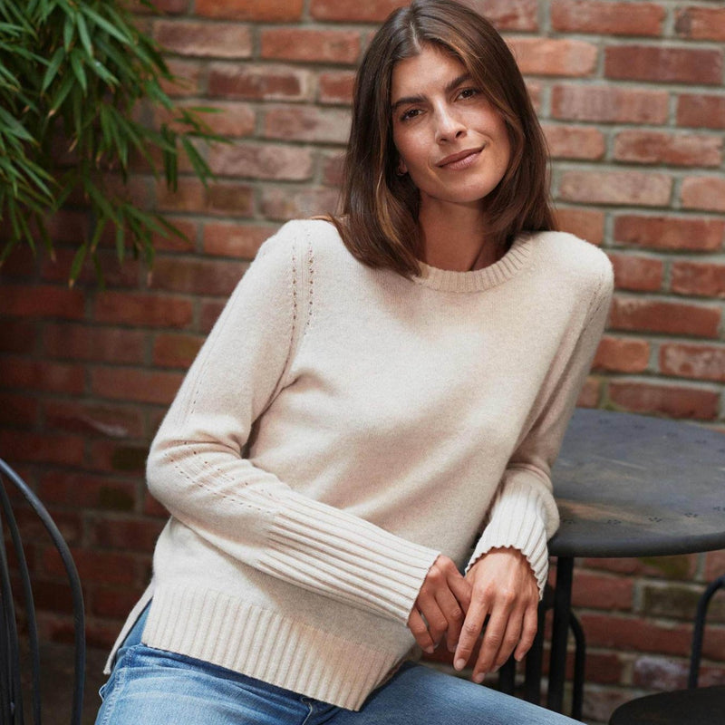 White + Warren Cashmere Pointelle Detail Crew Neck Timeless Martha's Vineyard