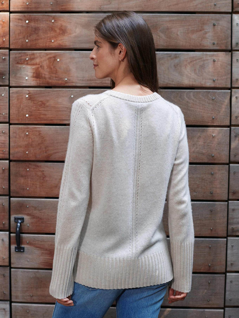 White + Warren Cashmere Pointelle Detail Crew Neck Timeless Martha's Vineyard