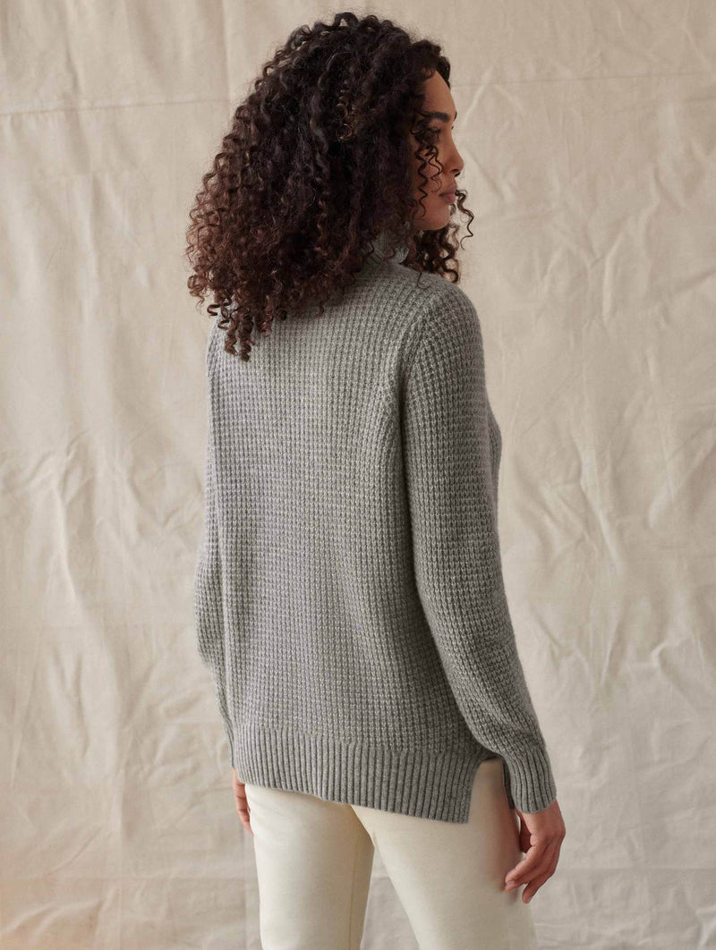 white + warren Cashmere Luxe Waffle Knit Stand Neck - Grey Heather timeless martha's vineyard