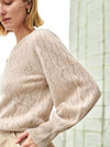 White + Warren Cashmere Lace Stitch Crewneck - Jute Heather Timeless Martha's Vineyard