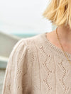 White + Warren Cashmere Lace Stitch Crewneck - Jute Heather Timeless Martha's Vineyard