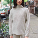 White + Warren Cashmere Luxe Stand Neck Sweater - Grey Heather Timeless Martha's Vineyard