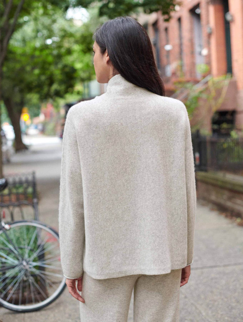 White + Warren Cashmere Luxe Stand Neck Sweater - Grey Heather Timeless Martha's Vineyard