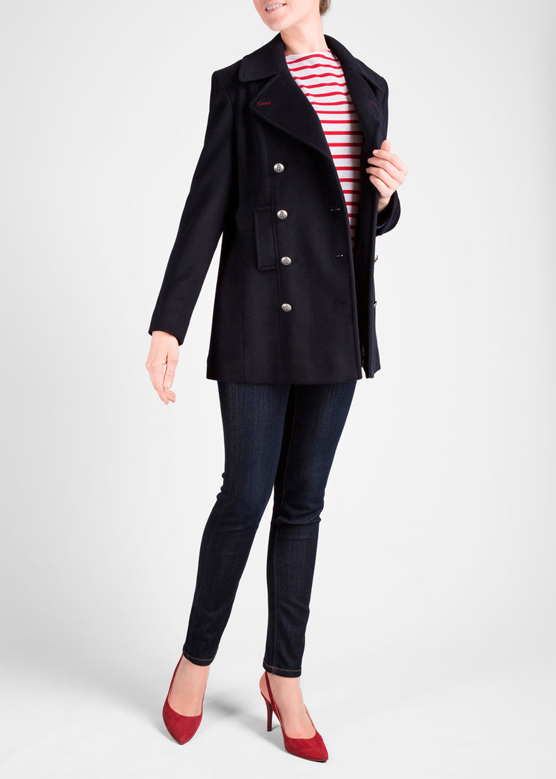 Saint James Women s Ste Briac Wool Peacoat in Navy Timeless