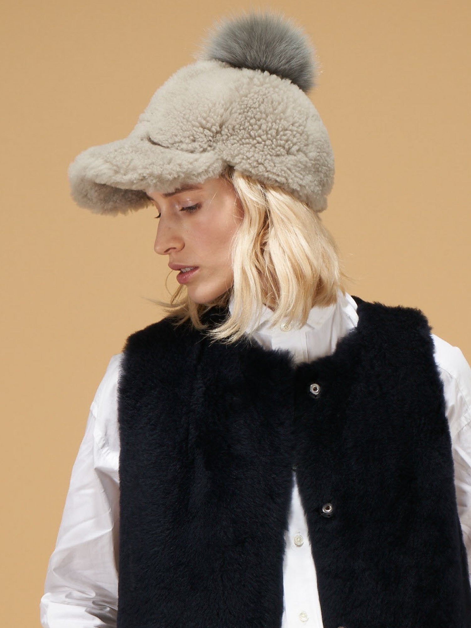 Velvet Touch Shearling Button Cap
