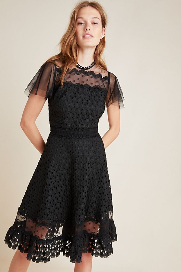 Shoshanna Brynn Fit and Flare Dress - Black Tulle and Lace Timeless Martha's Vineyard