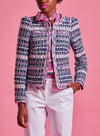 Maison Common Navy + Pink Silver Metallic Tweed Jacket 