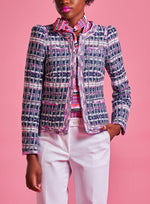 Maison Common Navy + Pink Silver Metallic Tweed Jacket 