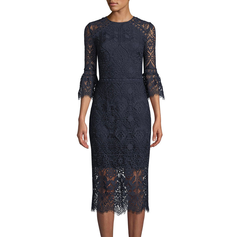 Shoshanna Antonia Dress Louisa 3/4 Sleeve Tea Length Dress - Navy Lace Timeless Martha's Vineyard