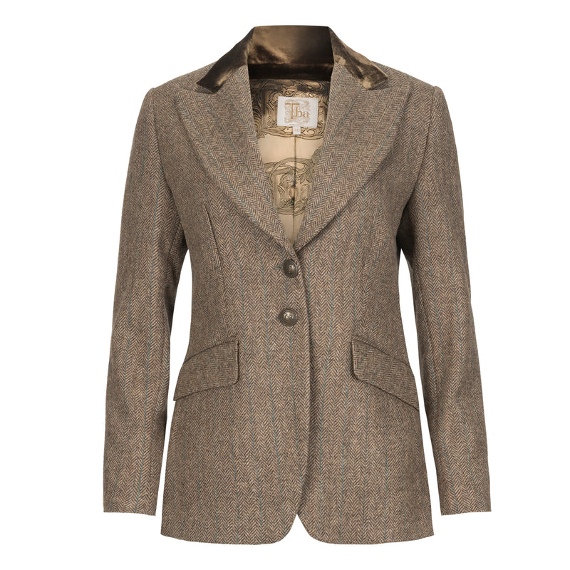 Velvet Collar Tweed Jacket - Bronze