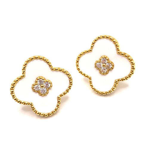 Timeless Martha's Vineyard Clover Center White Enamel Clover Shape Earrings