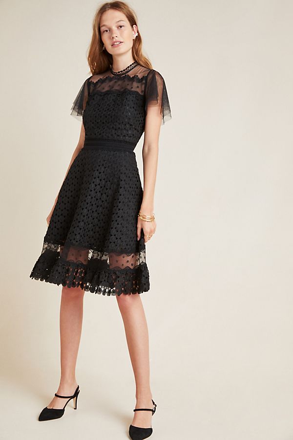 Shoshanna Brynn Fit and Flare Dress - Black Tulle and Lace Timeless Martha's Vineyard