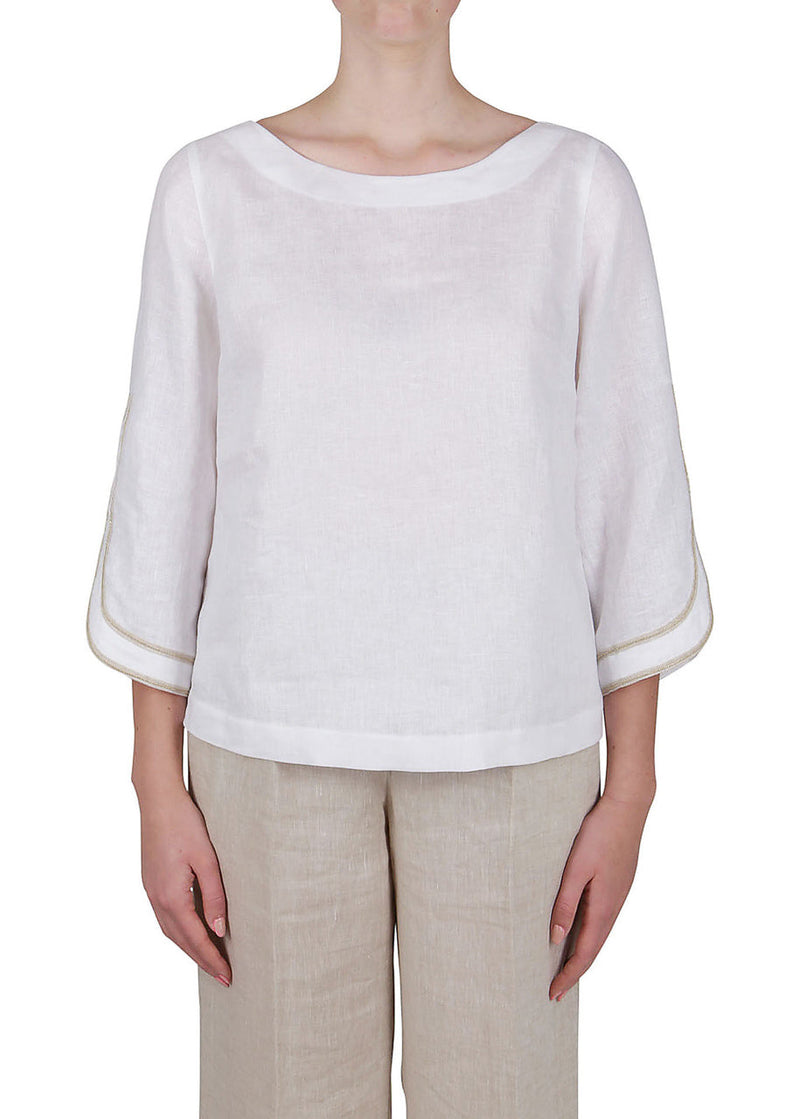Purotatto Embellished Linen Blouse Timeless Martha's Vineyard