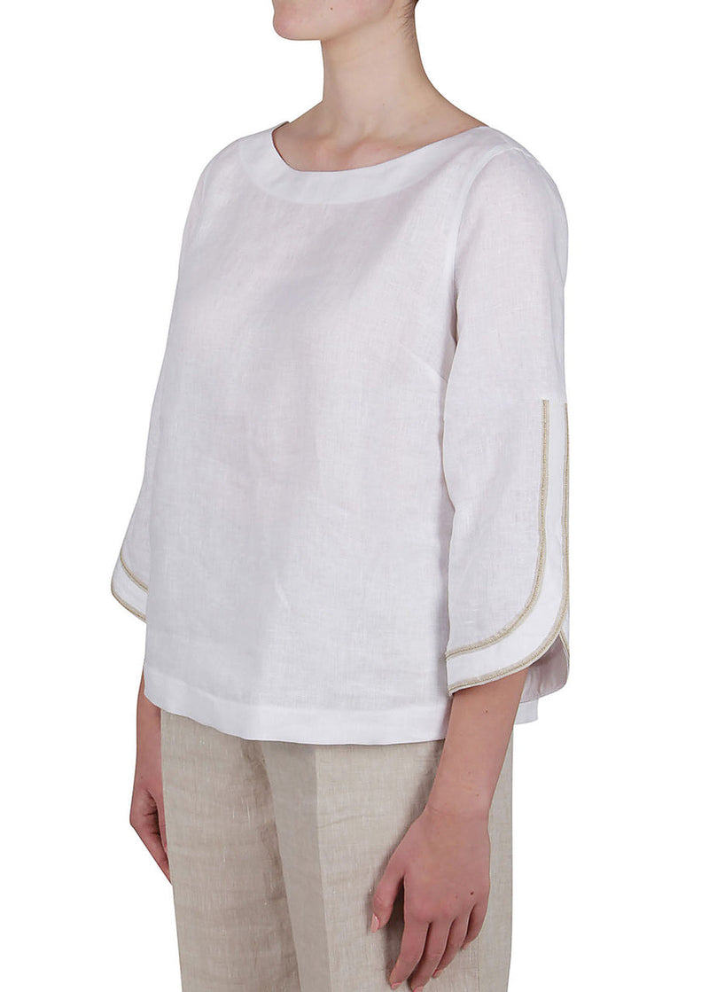 Purotatto Embellished Linen Blouse Timeless Martha's Vineyard