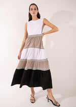 Purotatto Sleeveless Color Block Tiered Maxi Dress Taupe Timeless Martha's Vineyard