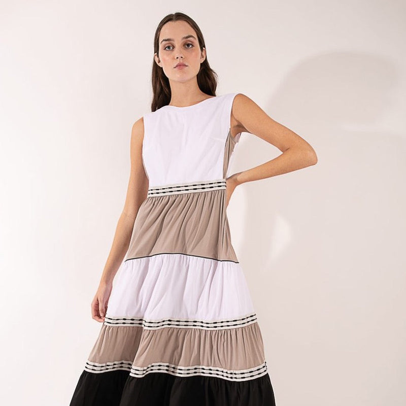 color block tiered maxi dress Color Block Tiered Maxi Dress L
