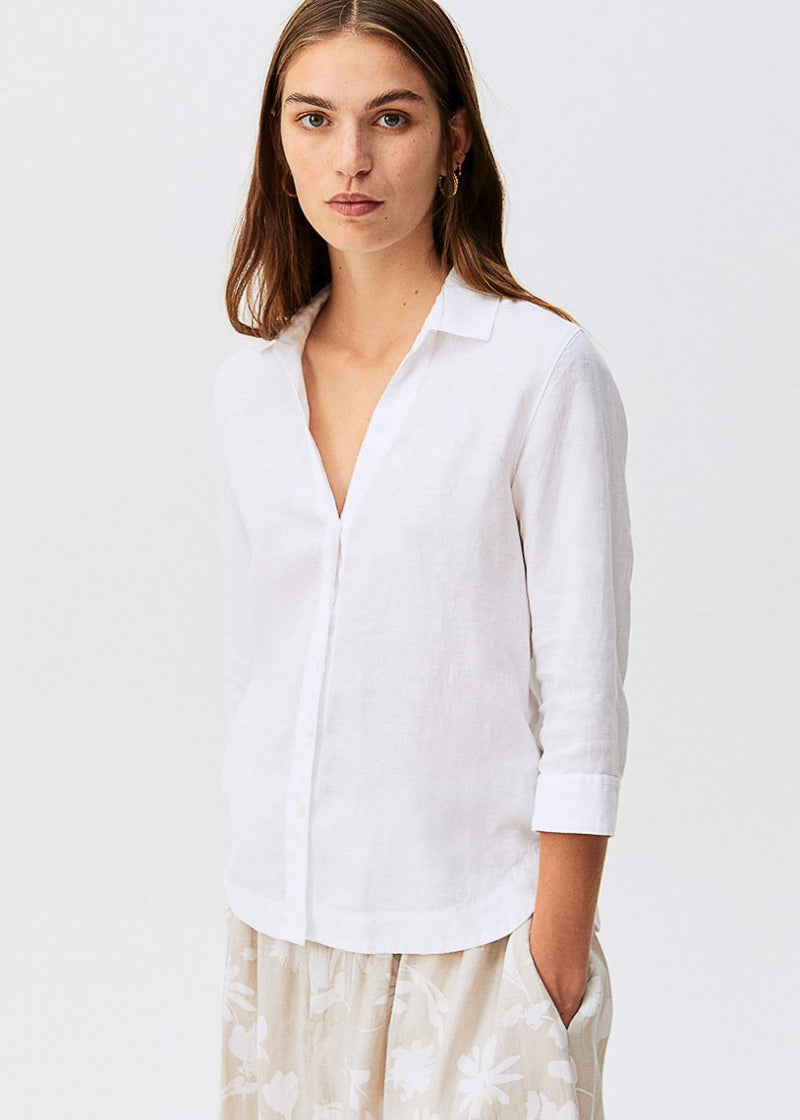 Rosso35 Classic Navy Linen 3/4 Sleeve Shirt Timeless Martha's Vineyard 

