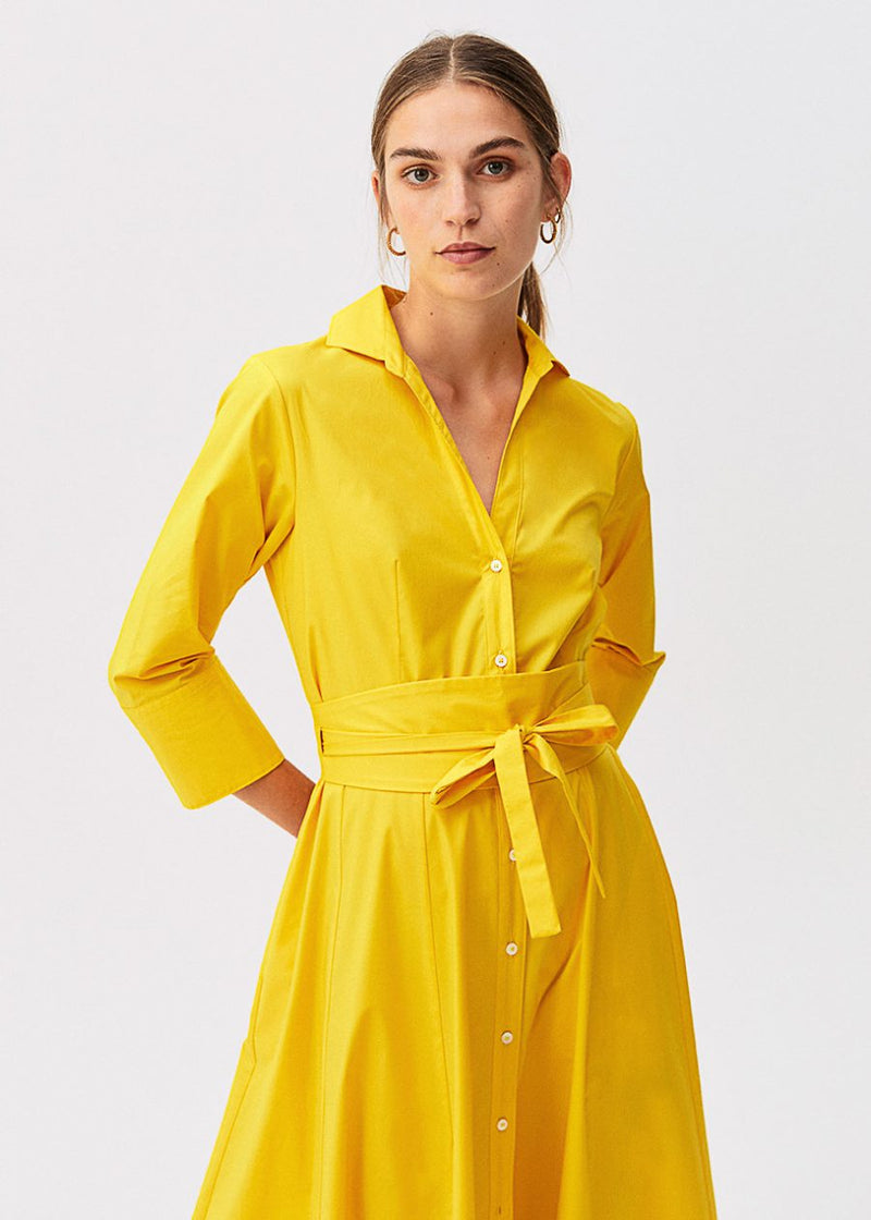 yellow silk shirt dress Vintage Silk Shirt Dress Butter Yellow Midi With Golden Buttons (size M-L)