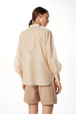 Peserico Mandarin V-Neck Blouse - Navy Timeless Martha's Vineyard