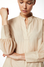 Peserico Mandarin V-Neck Blouse - Navy Timeless Martha's Vineyard
