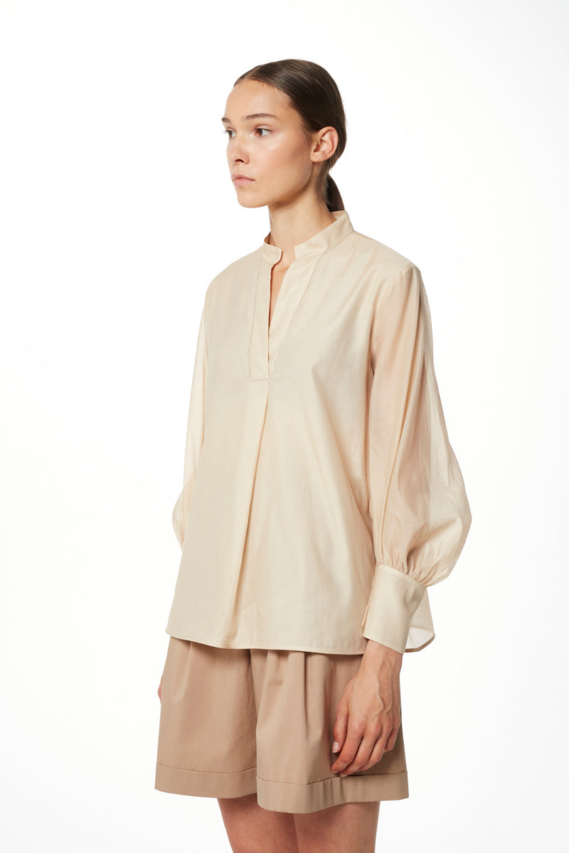 Peserico Mandarin V-Neck Blouse - Navy Timeless Martha's Vineyard