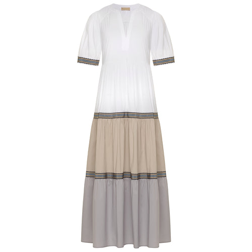 Purotatto Short Sleeve Ribbon Dress - Pewter/Taupe Timeless Martha's Vineyard
