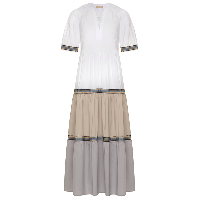 Purotatto Short Sleeve Ribbon Dress - Pewter/Taupe Timeless Martha's Vineyard