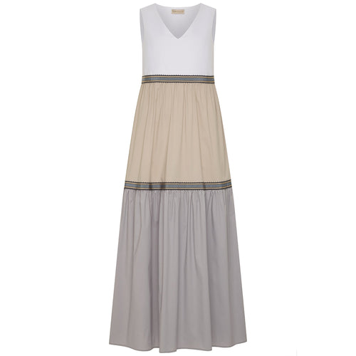 Purotatto Cotton Tiered Ribbon Dress - Pewter/Taupe Timeless Martha's Vineyard