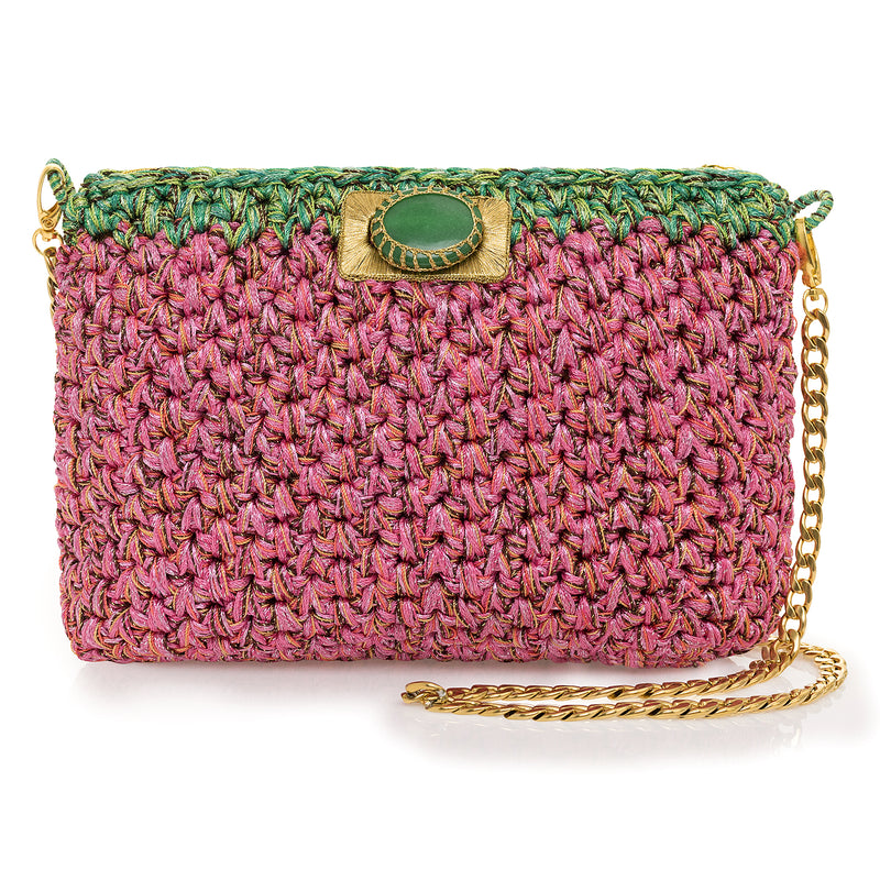 Boks & Baum Metallic Pink and Green Crotchet Crossbody Timeless Martha's Vineyard 