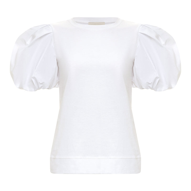 Balloon Sleeve Jersey Tee - White