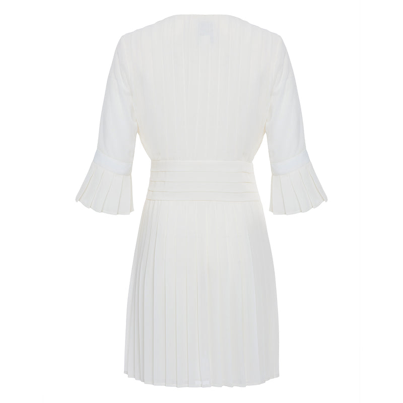 Edward Achour Ivory Pleated Dress Timeless Martha's Vineyard 