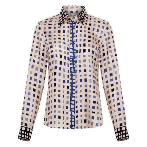 Caliban Geometric Silk Shirt Timeless Martha's Vineyard