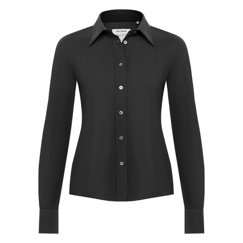 Caliban Skin Like Fitted Button Down Shirt - Black Timeless Martha's Vineyard