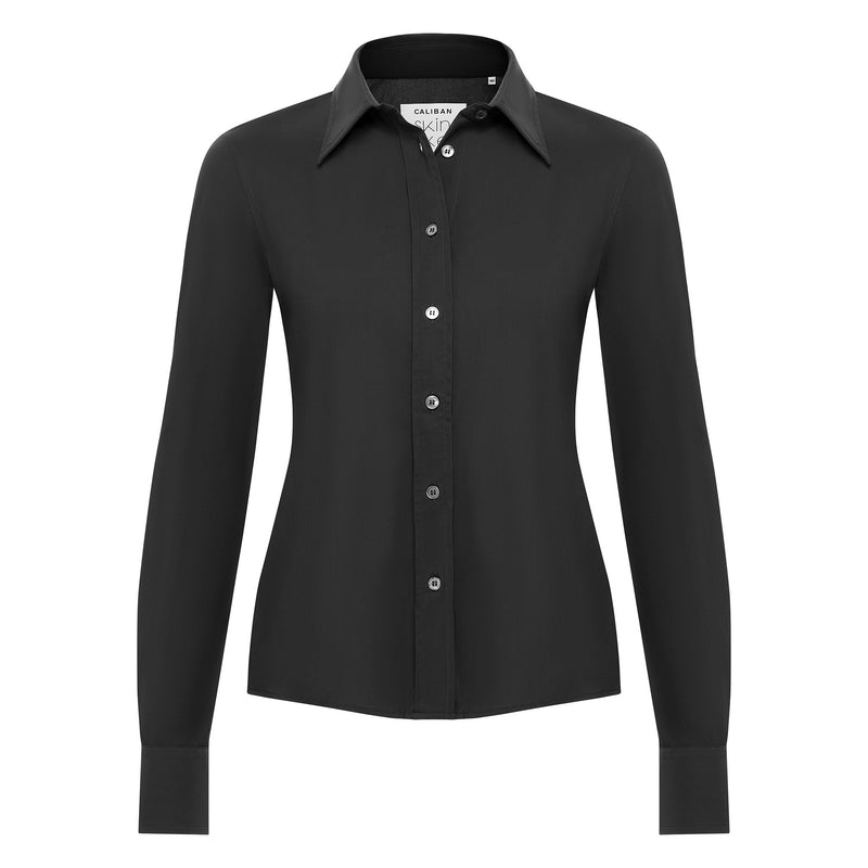 Caliban Skin Like Fitted Button Down Shirt - Black Timeless Martha's Vineyard