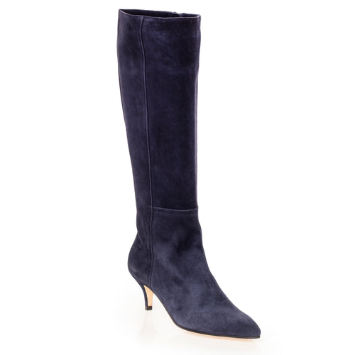 Cheville Brook Knee High Kitten Heel Suede Boot - Navy Blue Timeless Martha's Vineyard