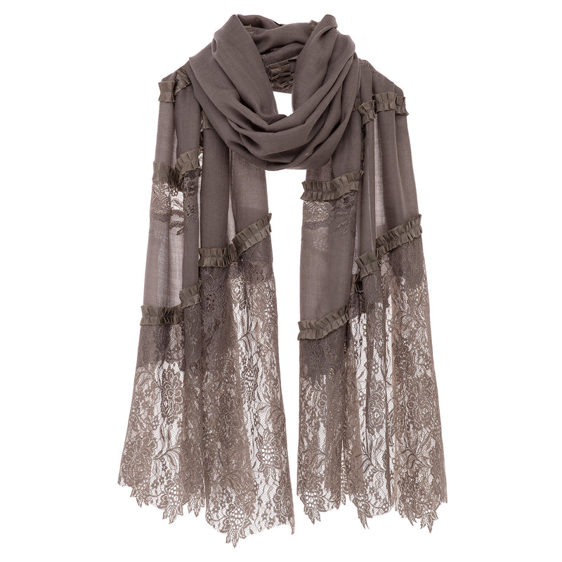 Lace Embellished Scarf - Taupe Timeless Martha's Vineyard