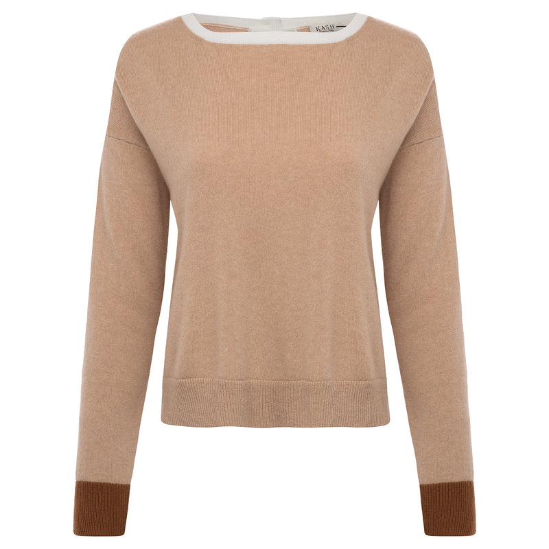 Kash Cashmere Button Back Tri-Colored Sweater Timeless Martha's Vineyard